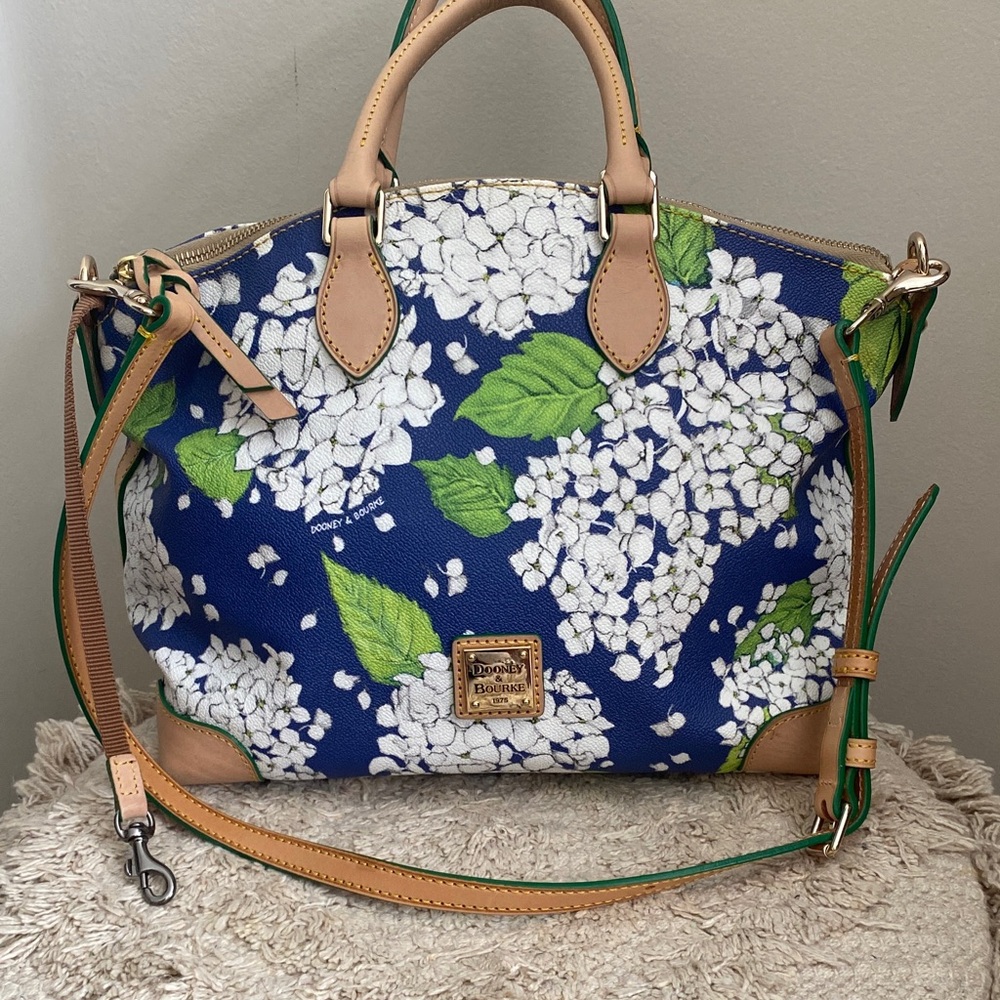 Pristine Dooney & Bourke Blue and Green Floral Satchel